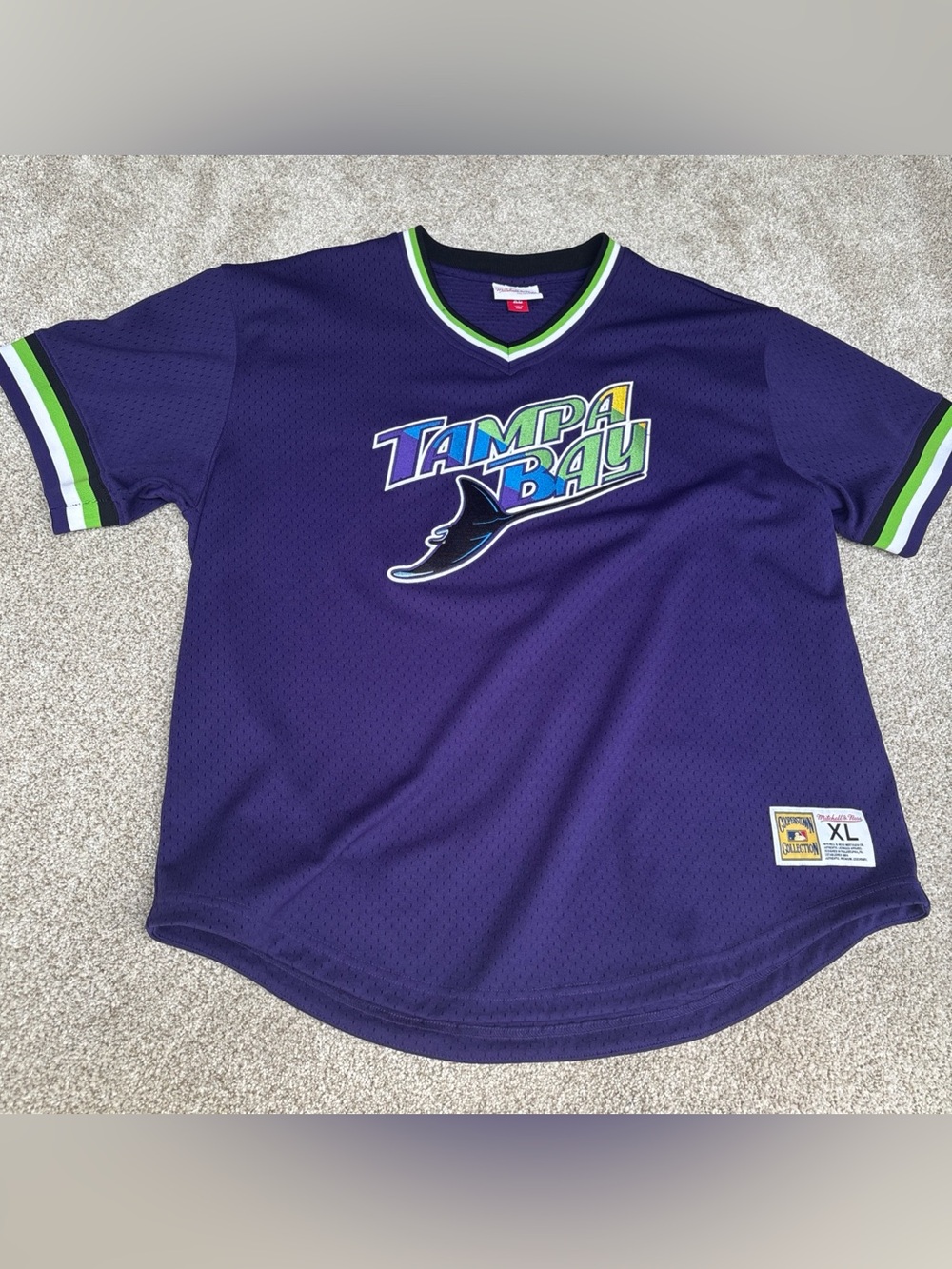 Tampa Bay Rays Cooperstown Collection XL Jersey Mitchell & Ness V-Neck Purple